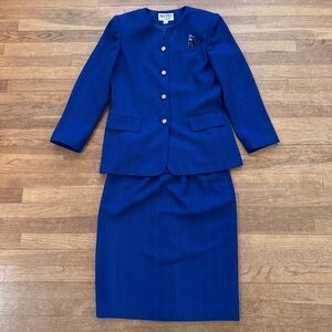 NYPD vintage blue four-button career jacket with midi pencil skirt size 10
 b31